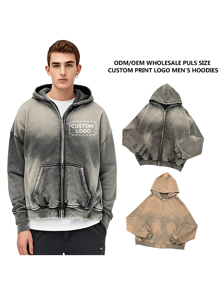 Felpe con cappuccio da uomo con logo stampato personalizzato e lavaggio acido all'ingrosso ODMOEM