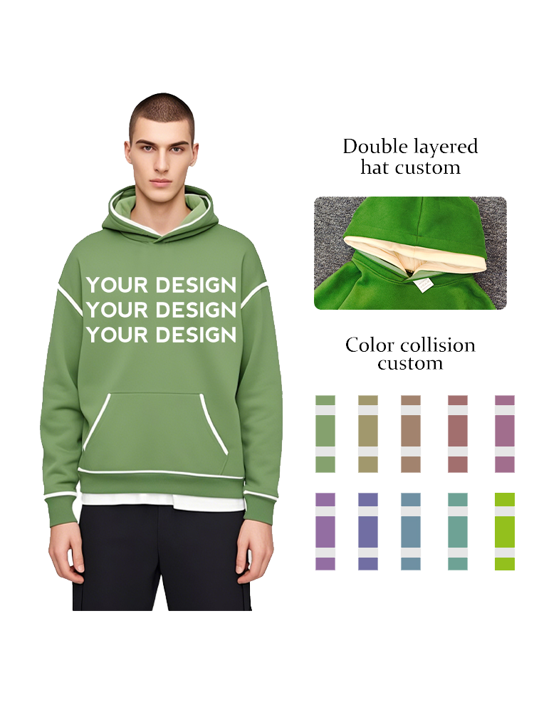 Felpa con cappuccio oversize Double Cap con logo e marchio personalizzati, stile speciale, unisex