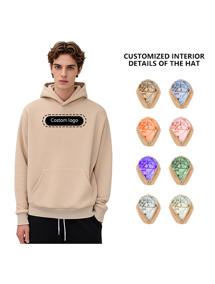 Felpa con cappuccio in raso personalizzata con fodera in seta e pullover interno