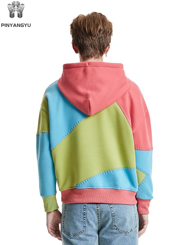 Felpe con cappuccio da uomo direttamente all'ingrosso in fabbrica Pullover di giunzione personalizzato Stampa in rilievo Tecniche ricamate con cerniera a buon mercato