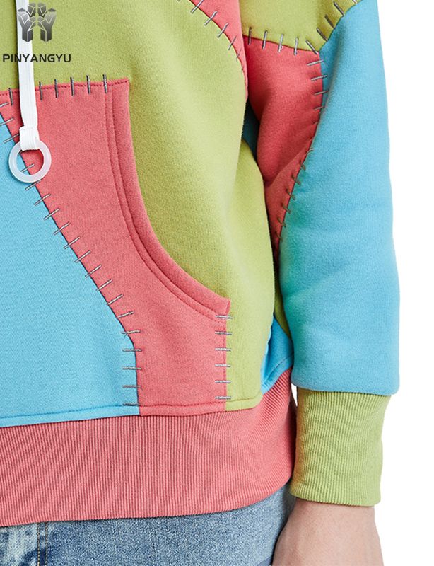 Felpe con cappuccio da uomo direttamente all'ingrosso in fabbrica Pullover di giunzione personalizzato Stampa in rilievo Tecniche ricamate con cerniera a buon mercato