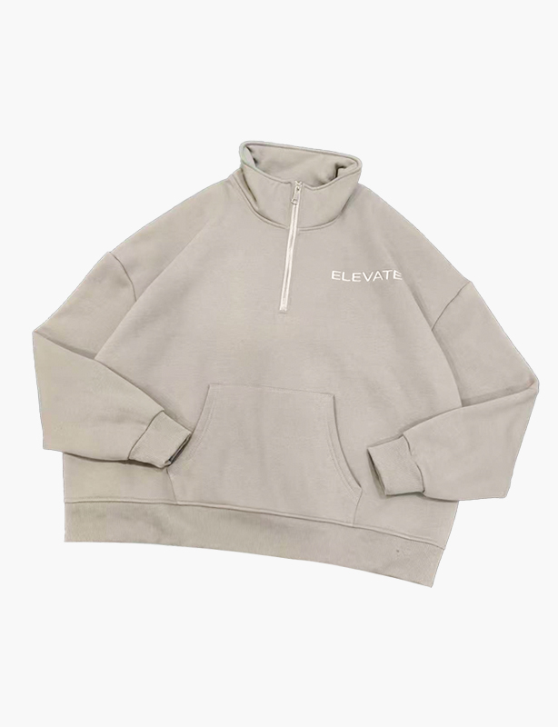 Felpa con cappuccio lunga in spugna girocollo da donna con logo personalizzato di alta qualit&agrave; Felpa pullover con mezza zip in cotone 100% Made China OEM