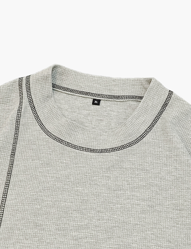 Magliette streetwear personalizzate OEM Produttore di camicie a maniche lunghe con motivo waffle Crop Box Fit termico oversize per uomo
